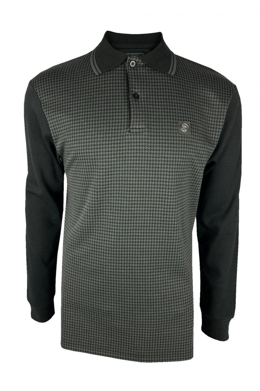 Houndstooth Panel L/S Polo TR/8935 Black 2XL