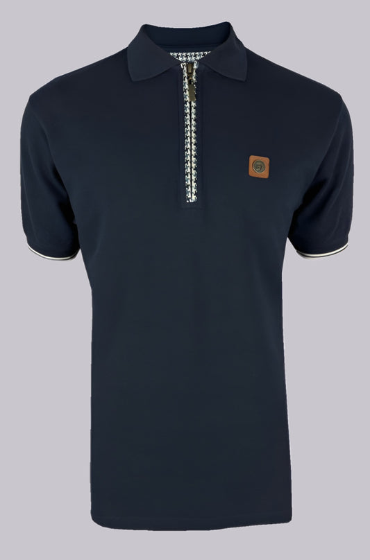 Houndstooth Trim Zip Pique Polo TR/8872 Navy S