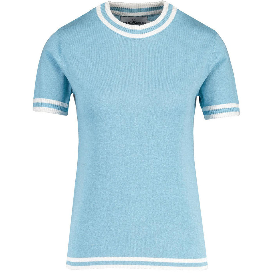 Kim Moon Knitted Tipped Tee in Air Blue.
