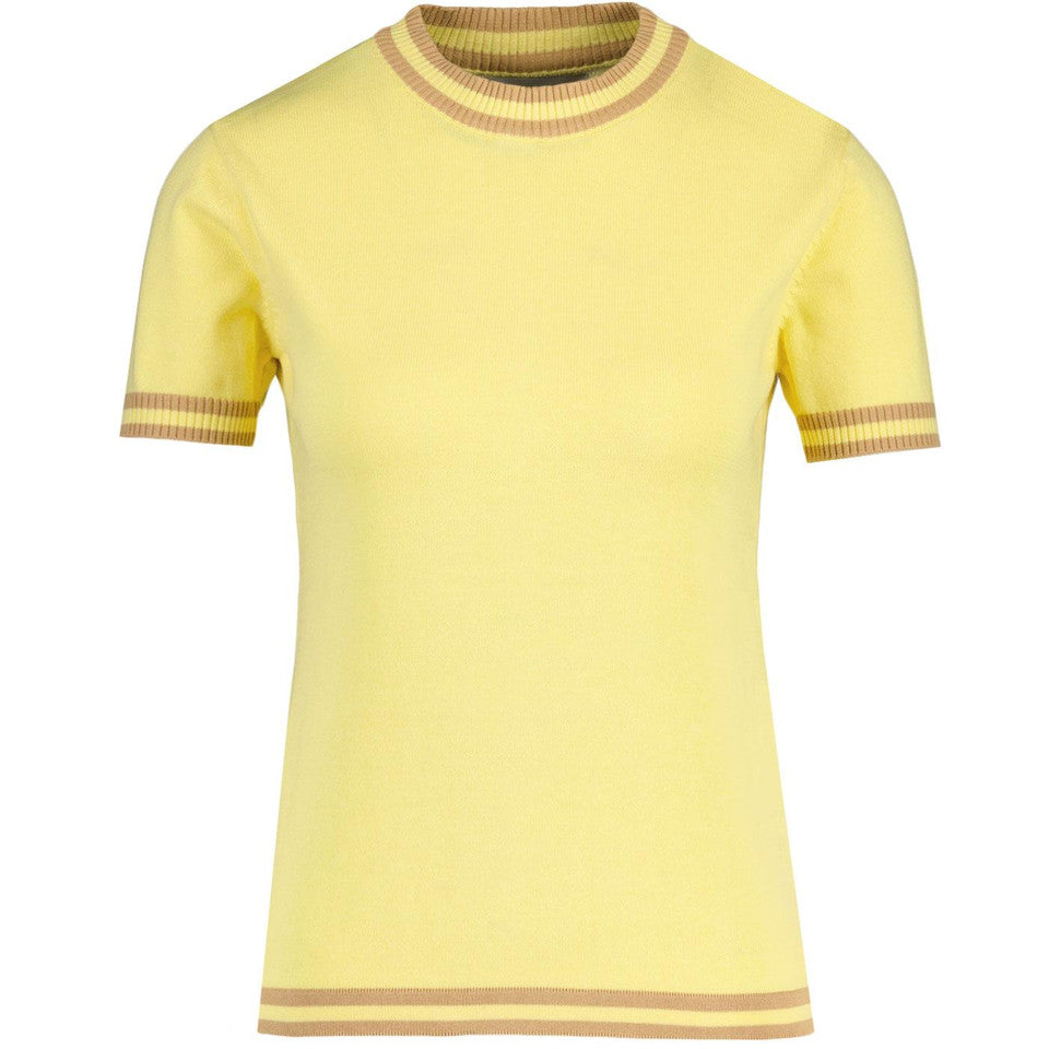 Kim Moon Knitted Tipped Tee in Lemon