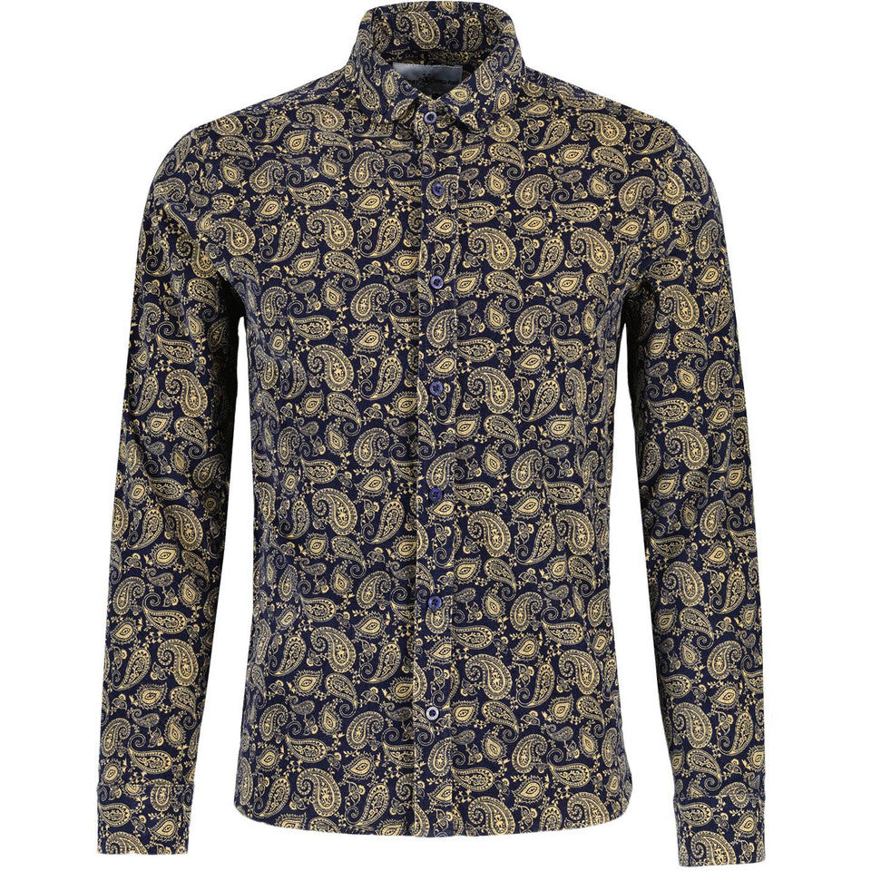 Kinfauns Penny Collar Paisley Cord Shirt Navy