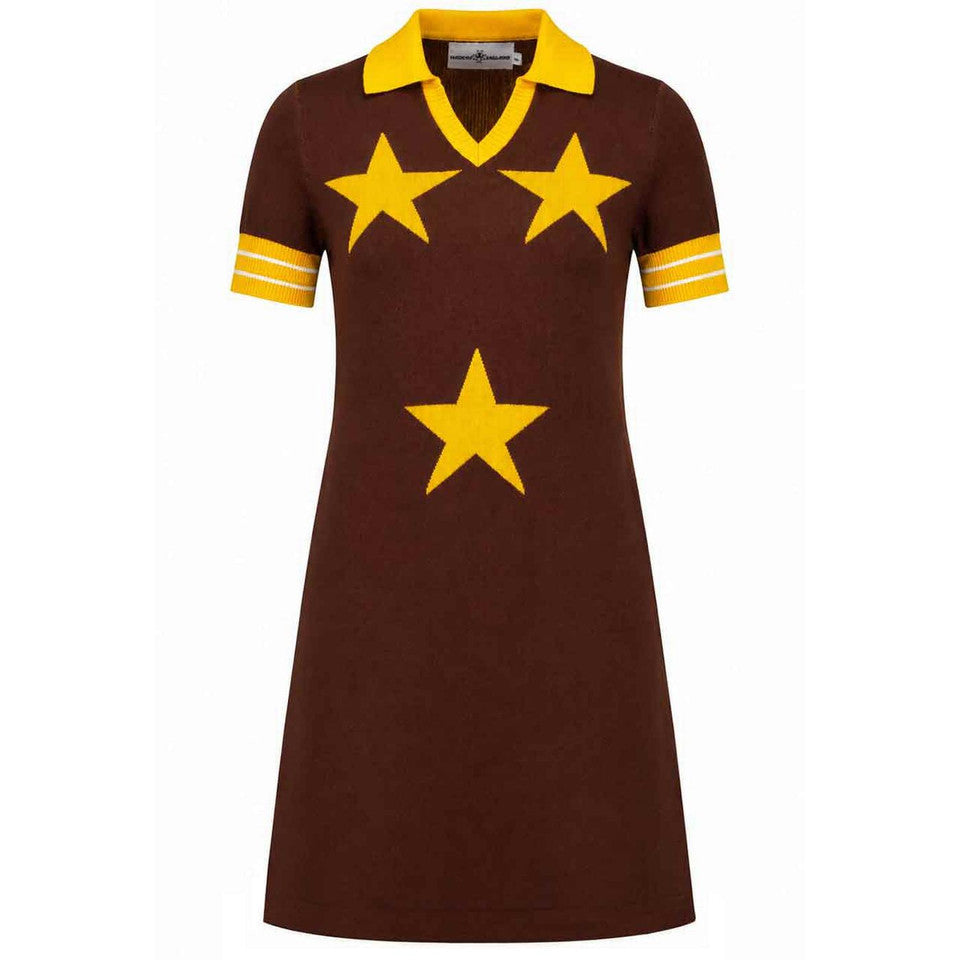 KTF 3 Star 70s Northern Soul Knitted Dress (Potting Soil Brown)