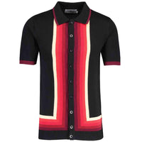 Screamin Jay Button Through Stripe Polo Black