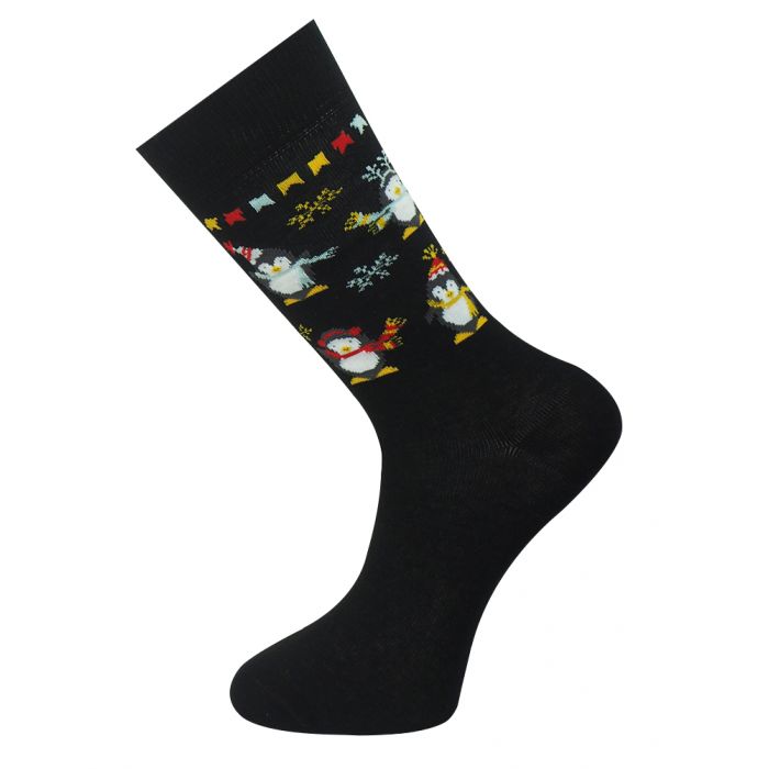 Crew Socks Festive Penguins Black