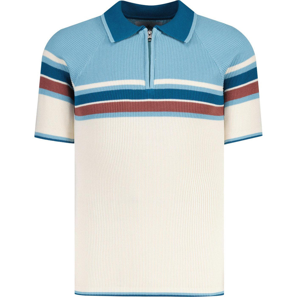 Meteor Mod Rib Zip Neck Polo - Blue