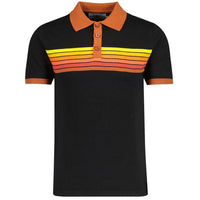 Mix-Tape Retro 70s Gradient Stripe Knitted Polo Black