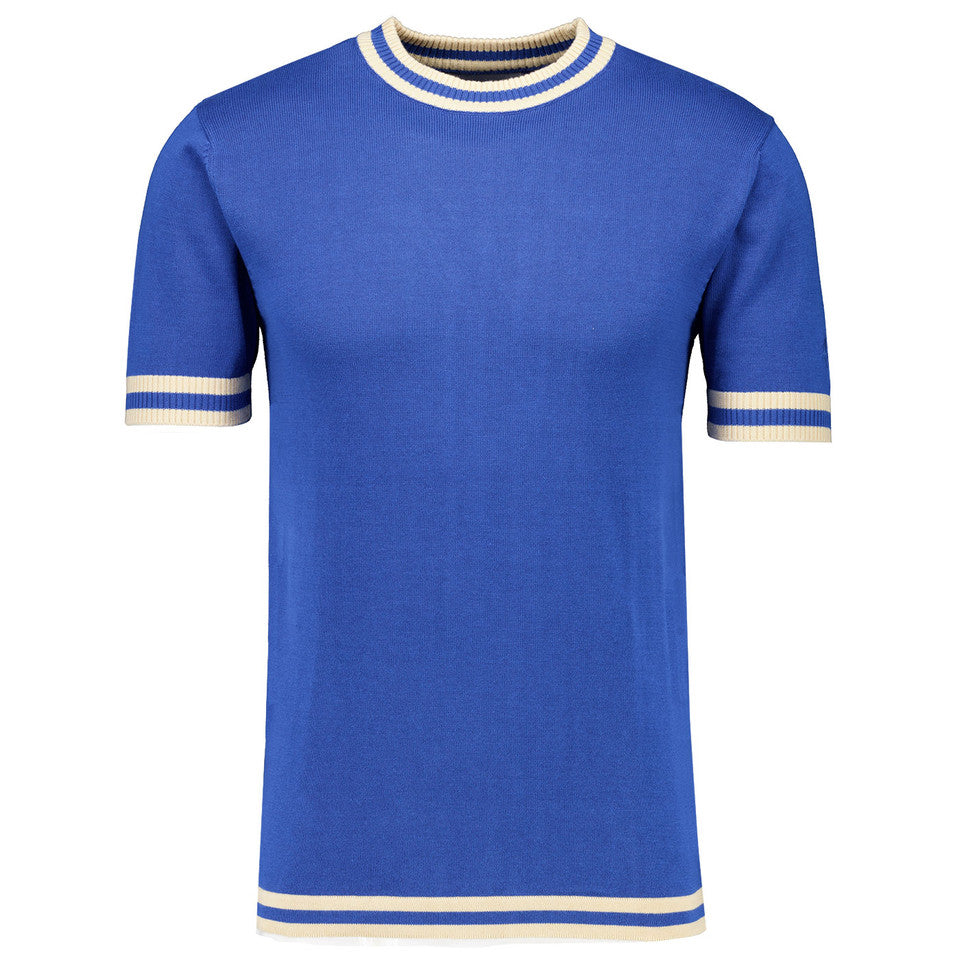 Moon Retro 60s Mod Knitted Tipped T-shirt (Deja Blue)