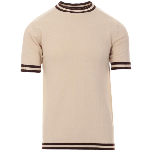 Moon Retro 60s Mod Knitted Tipped T-shirt Birch