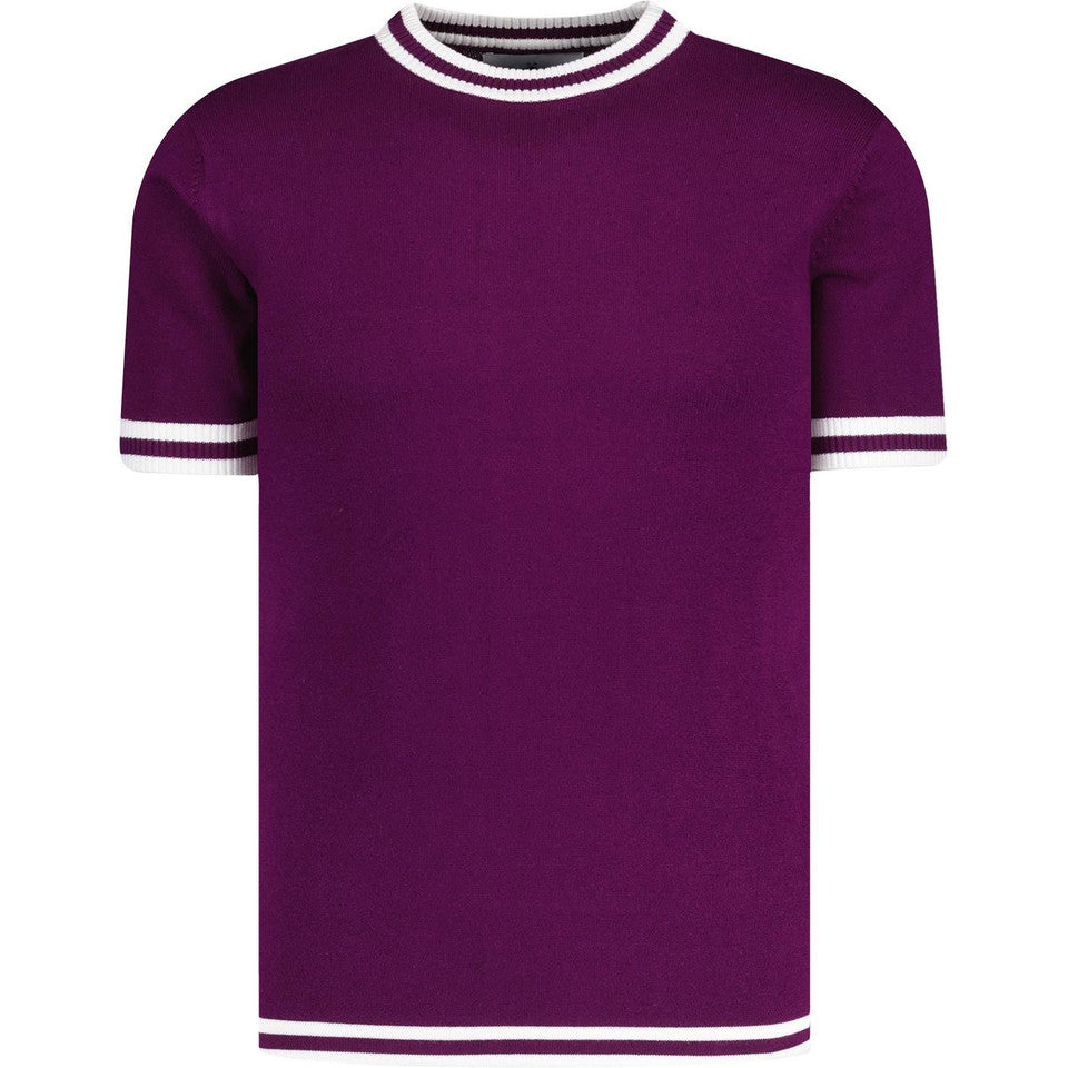 Moon Retro 60s Mod Knitted Tipped T-shirt (Purple) 2XL