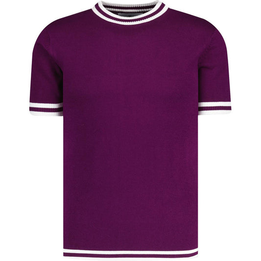 Moon Retro 60s Mod Knitted Tipped T-shirt (Purple) 2XL