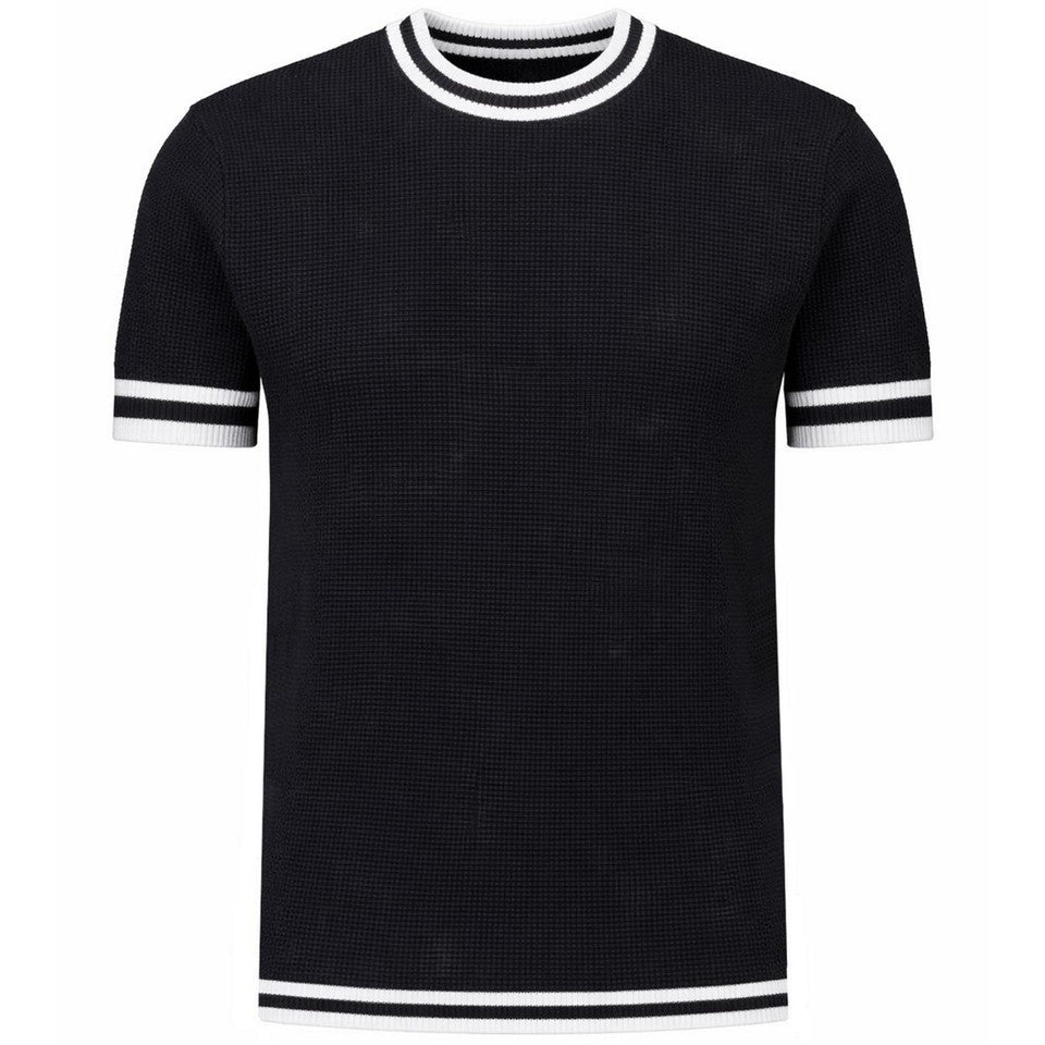 Moon Waffle Knit Tipped T-Shirt  (Black/White)