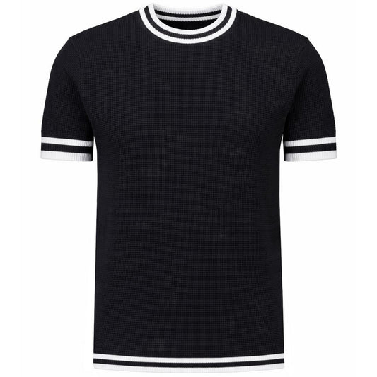 Moon Waffle Knit Tipped T-Shirt  (Black/White)