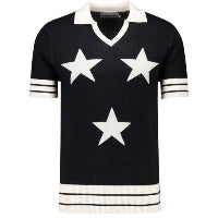 KTF Northern Soul Mod Knit 3 Star Skipper Neck Top Black