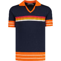 All-Nighter Retro 70s Northern Soul Skipper Polo Shirt (Navy)