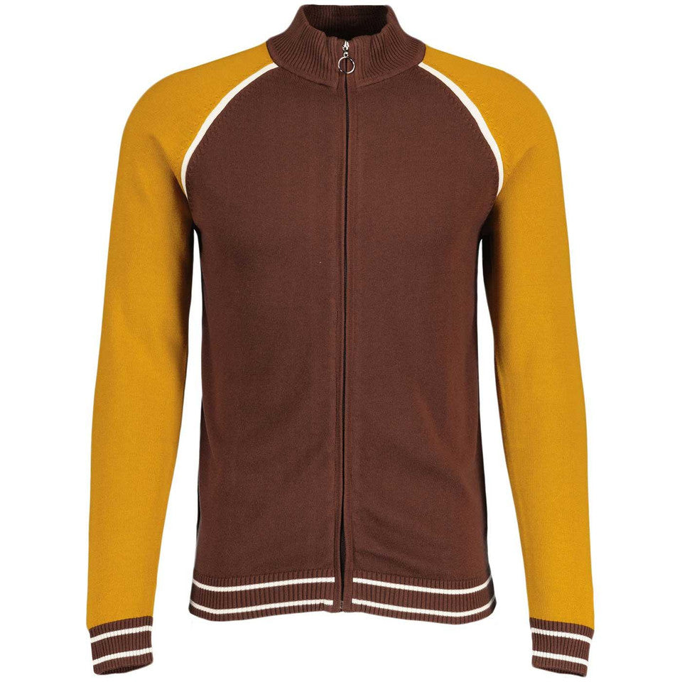Fuller Retro Colour Block Raglan Sleeve Knitted Track Top Potting soil.