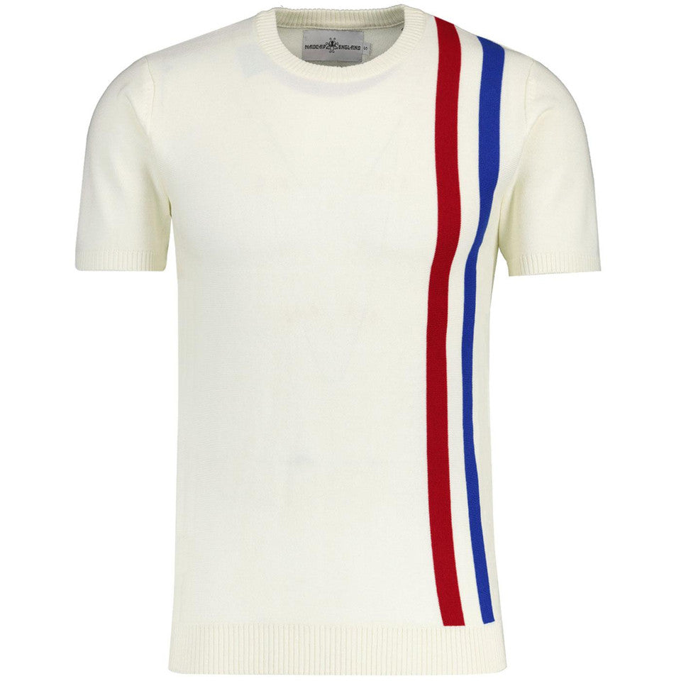 Reaction Racing Stripe Knitted Tee Ecru