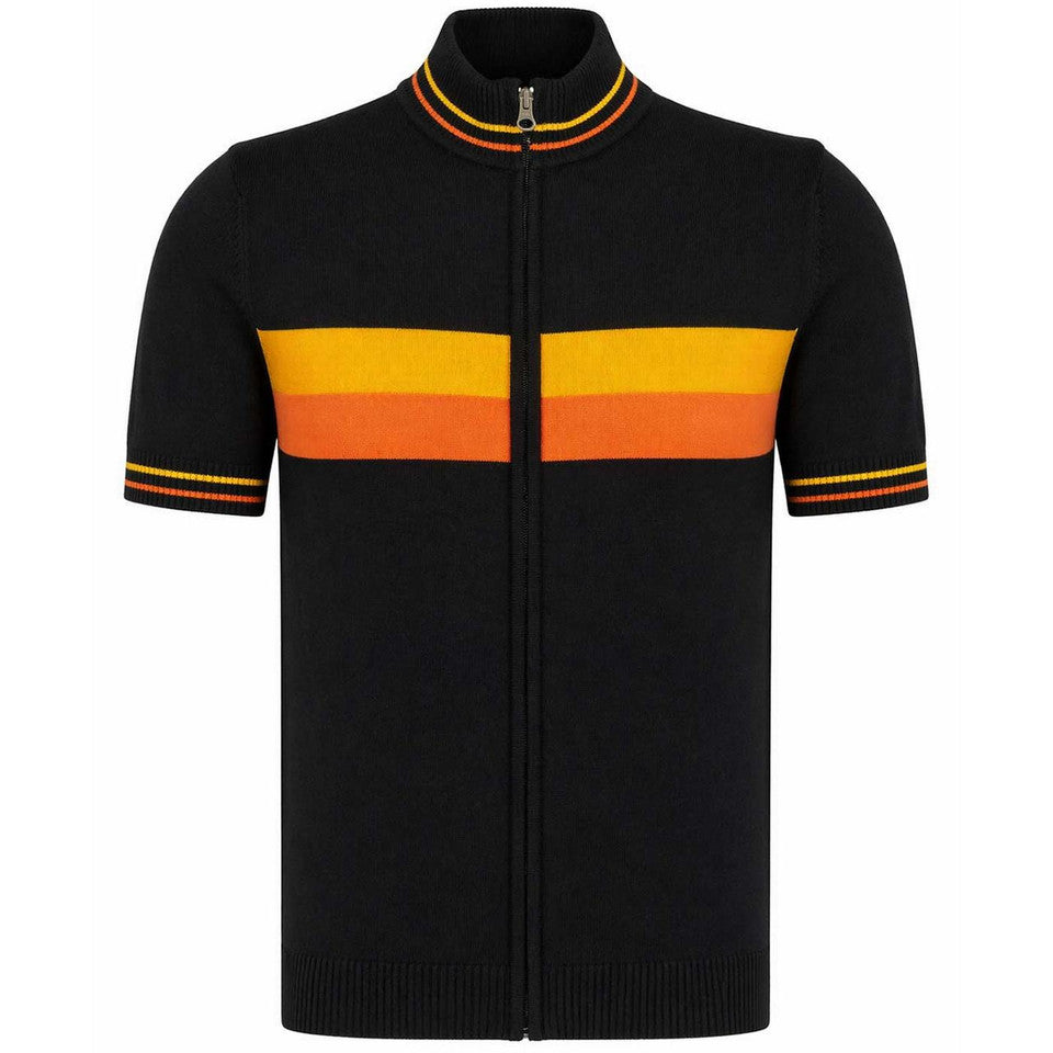 Sanremo Zip Through Chest Stripe Knitted Cycling Top (Black)