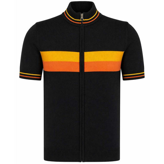 Sanremo Zip Through Chest Stripe Knitted Cycling Top (Black)