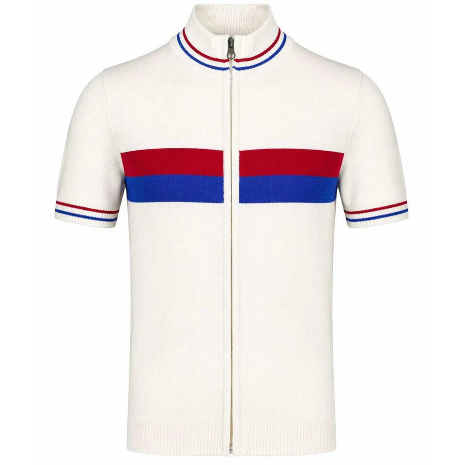 Sanremo Zip Through Chest Stripe Knitted Cycling Top (Snow White)