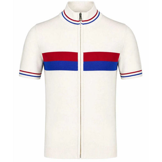Sanremo Zip Through Chest Stripe Knitted Cycling Top (Snow White)