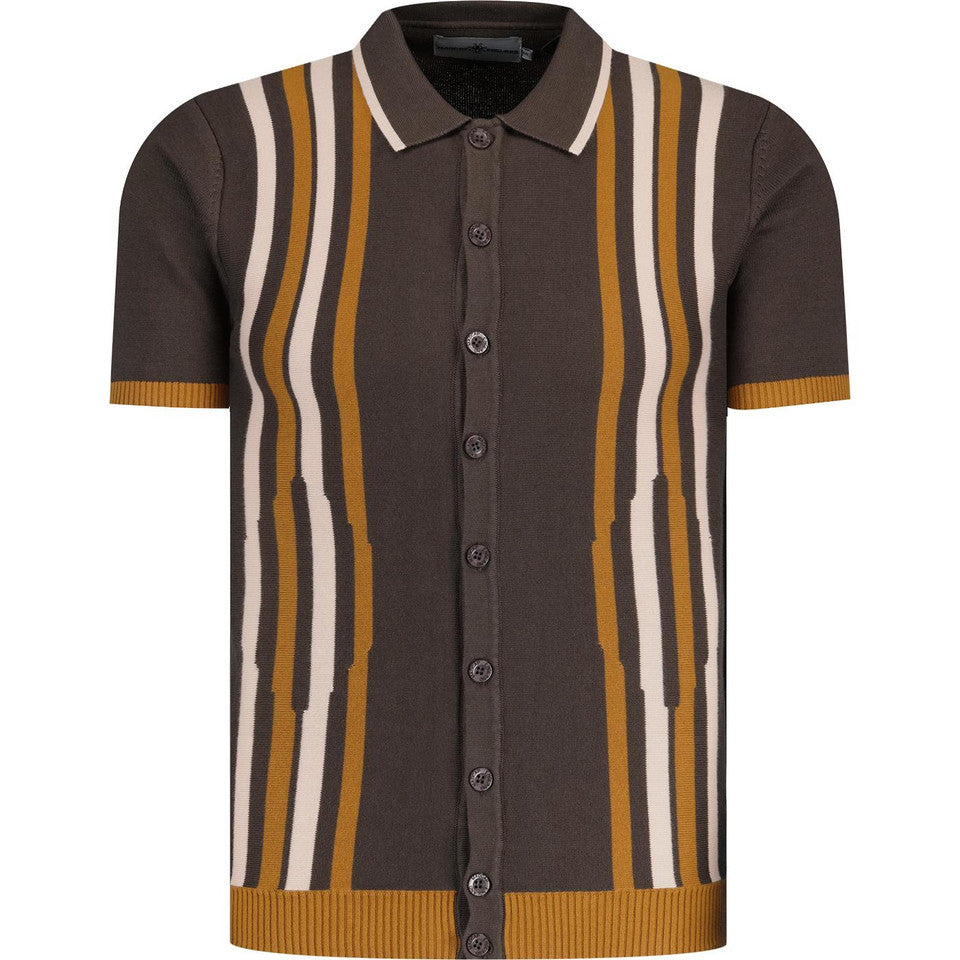 Shockwave Abstract Stripe Mod Knit Polo Cardigan (Delicioso)