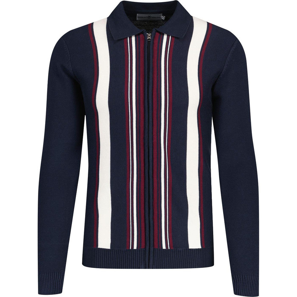 Speakeasy Stripe Zip Through Polo Cardigan (Navy)