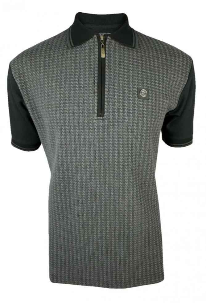 Textured Houndstooth Panel Polo TR/8973 Black