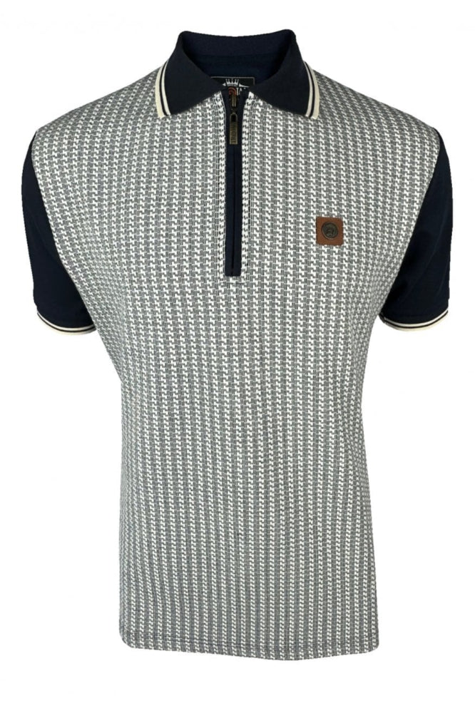 Textured Houndstooth Panel Polo TR/8973 Navy XL