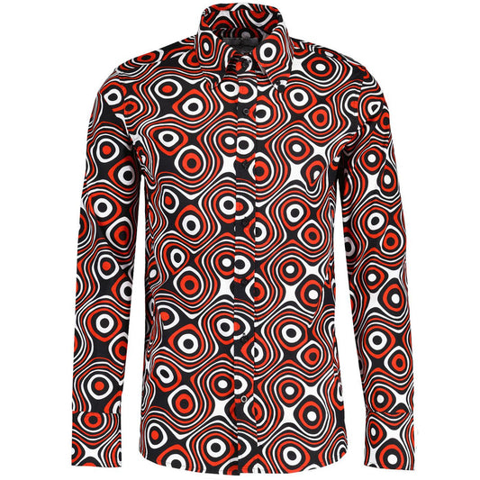 Trip Op Art Mod Big Collar Shirt Black/Red/White