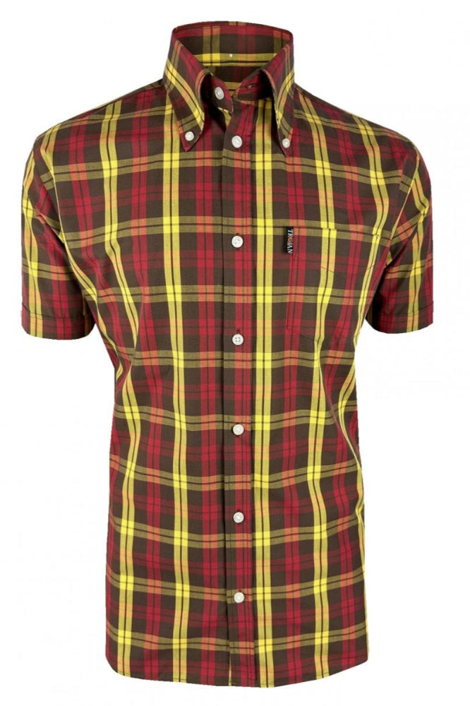 Windowpane Check S/S B/D Shirt TC/1034 Chocolate