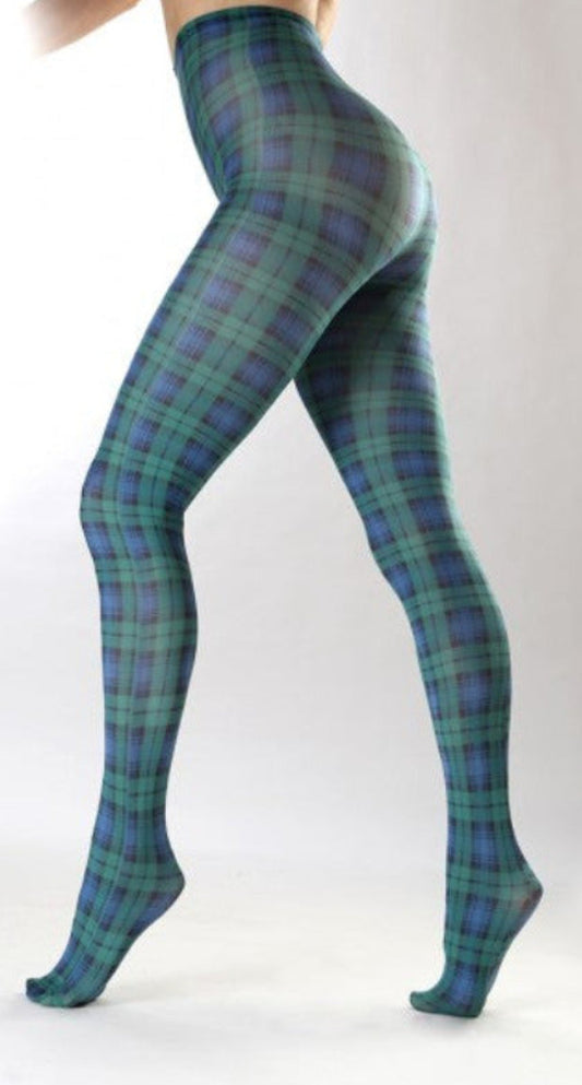 Black Watch Tartan Printed Tights (Blue/Green)