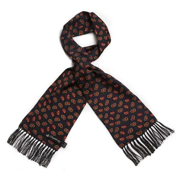 Black/Red Paisley Silk Aviator Scarf