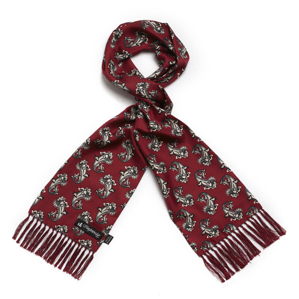 Silk Aviator Scarf Burgundy Paisley
