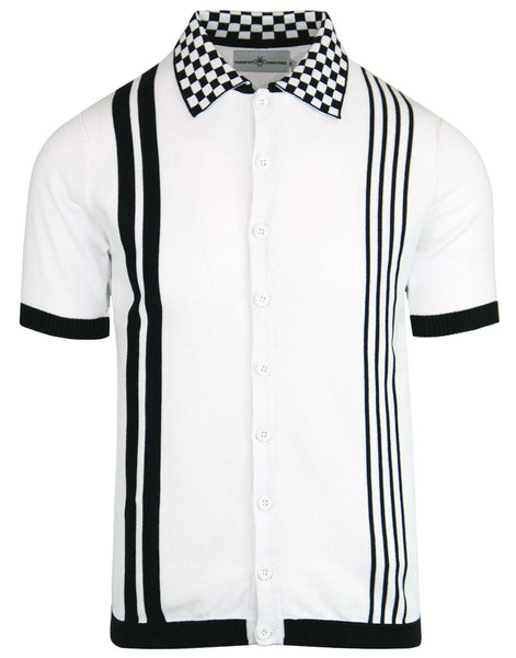 Charlie Checkerboard Collar Knitted Polo White