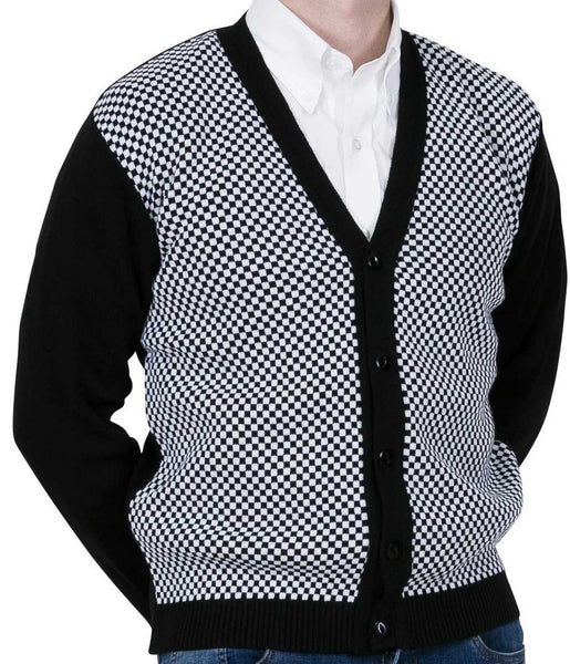 Chas Black and White Check Cardigan