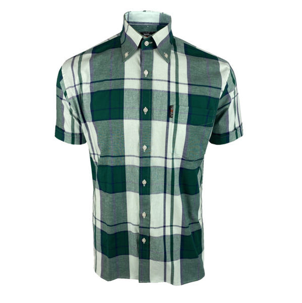 Check S/S B/D Shirt with free matching pocket square TR/8630 Green 3XL