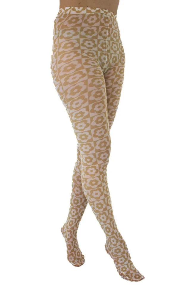 Floral Checkerboard Printed Tights