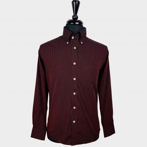 Maroon Black Thin Stripes Long Sleeves Shirt XL