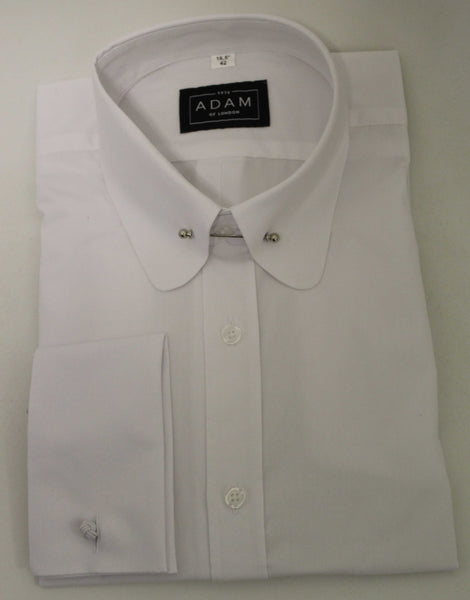 Pin Through Collar Penny Round Shirt - Plain White - Double Cuff - Pin included