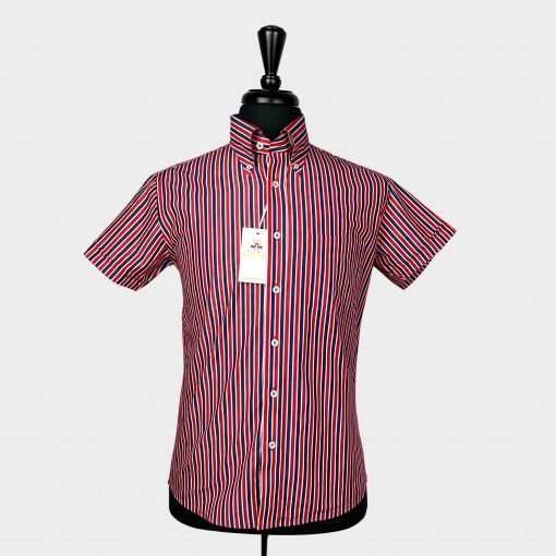 Red Navy Candy Stripes Short Sleeves Shirt