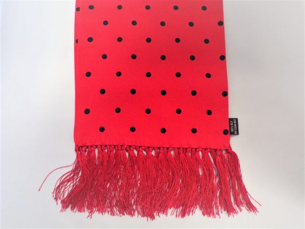 Red/Navy Polka Dot Short Silk Aviator Scarf