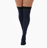 Striped Over The Knee Socks Black/Blue