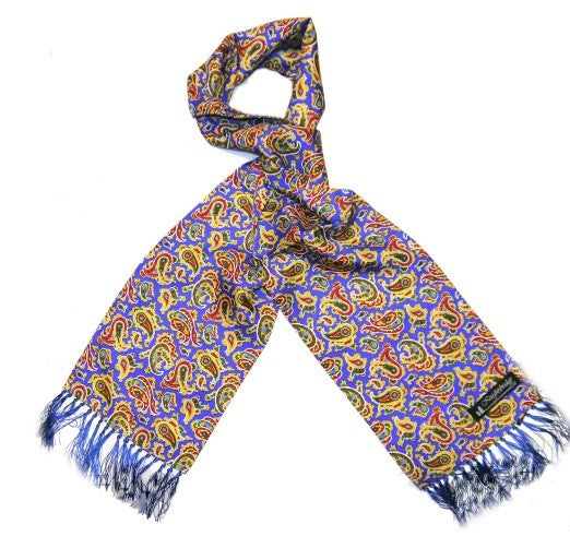 Royal Blue/Red/Yellow Paisley Silk Scarf