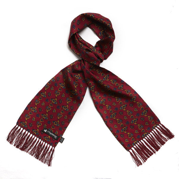 Silk Aviator Scarf Retro Burgundy Paisley