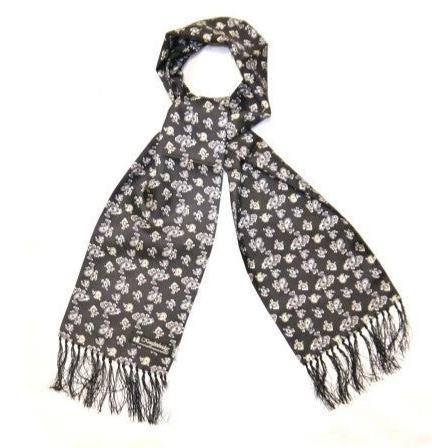 Retro Black/White Small Paisley Silk Scarf