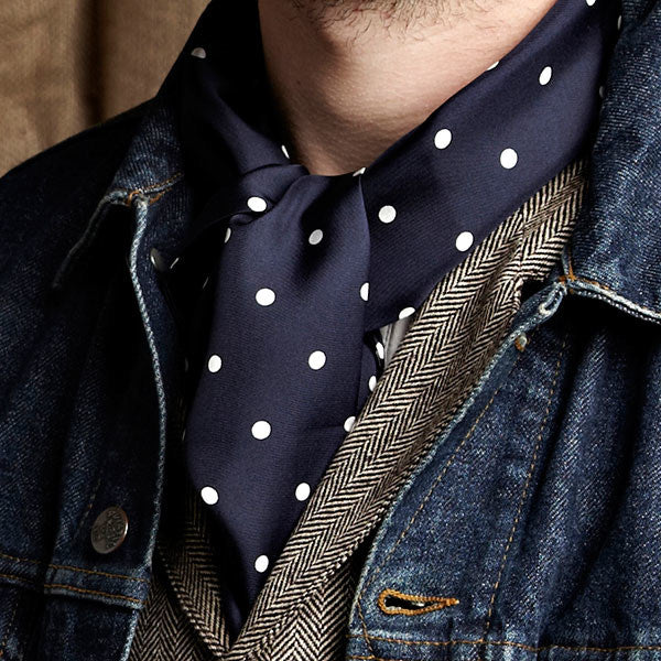 Silk Aviator Scarf Navy Polka Dot