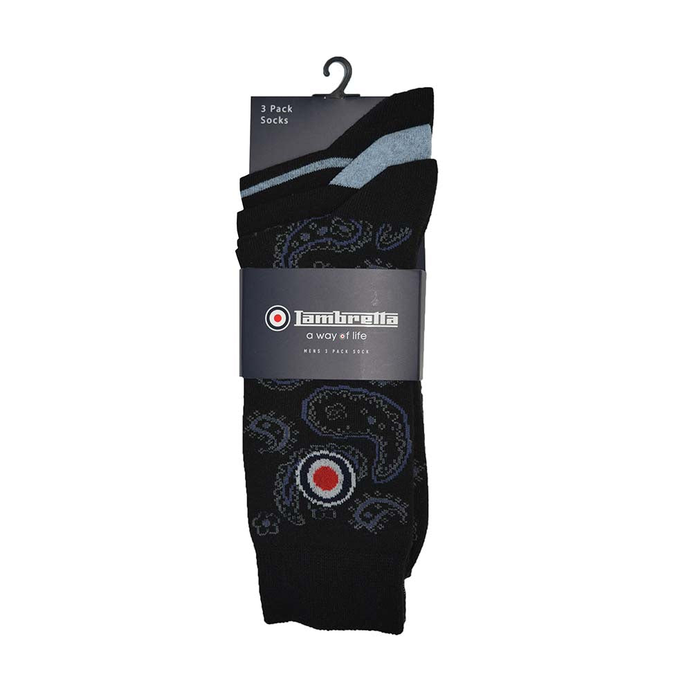 3 Pack Sock Paisley Black/Indigo