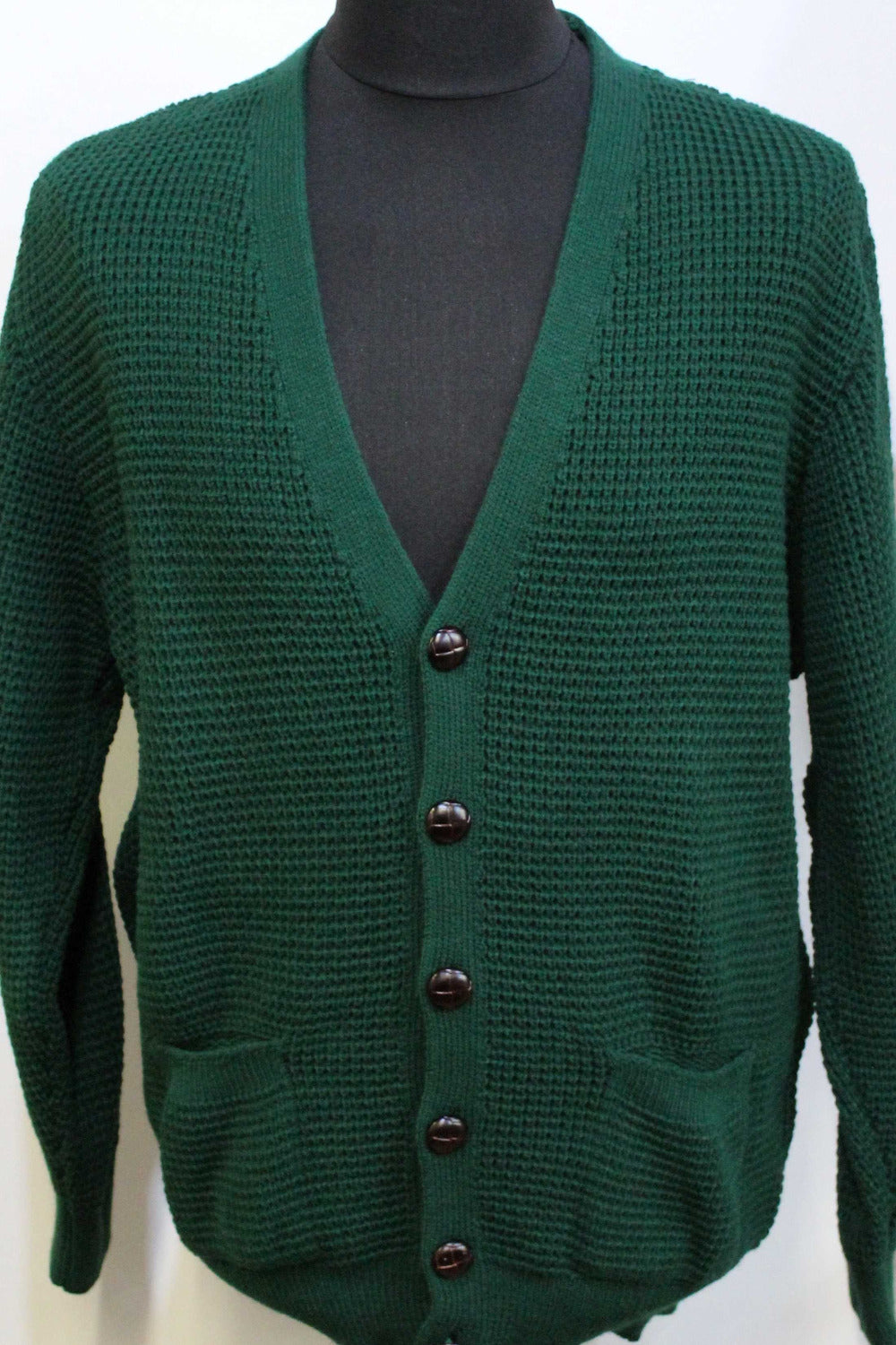 Waffle Knit Cardigan Bottle Green
