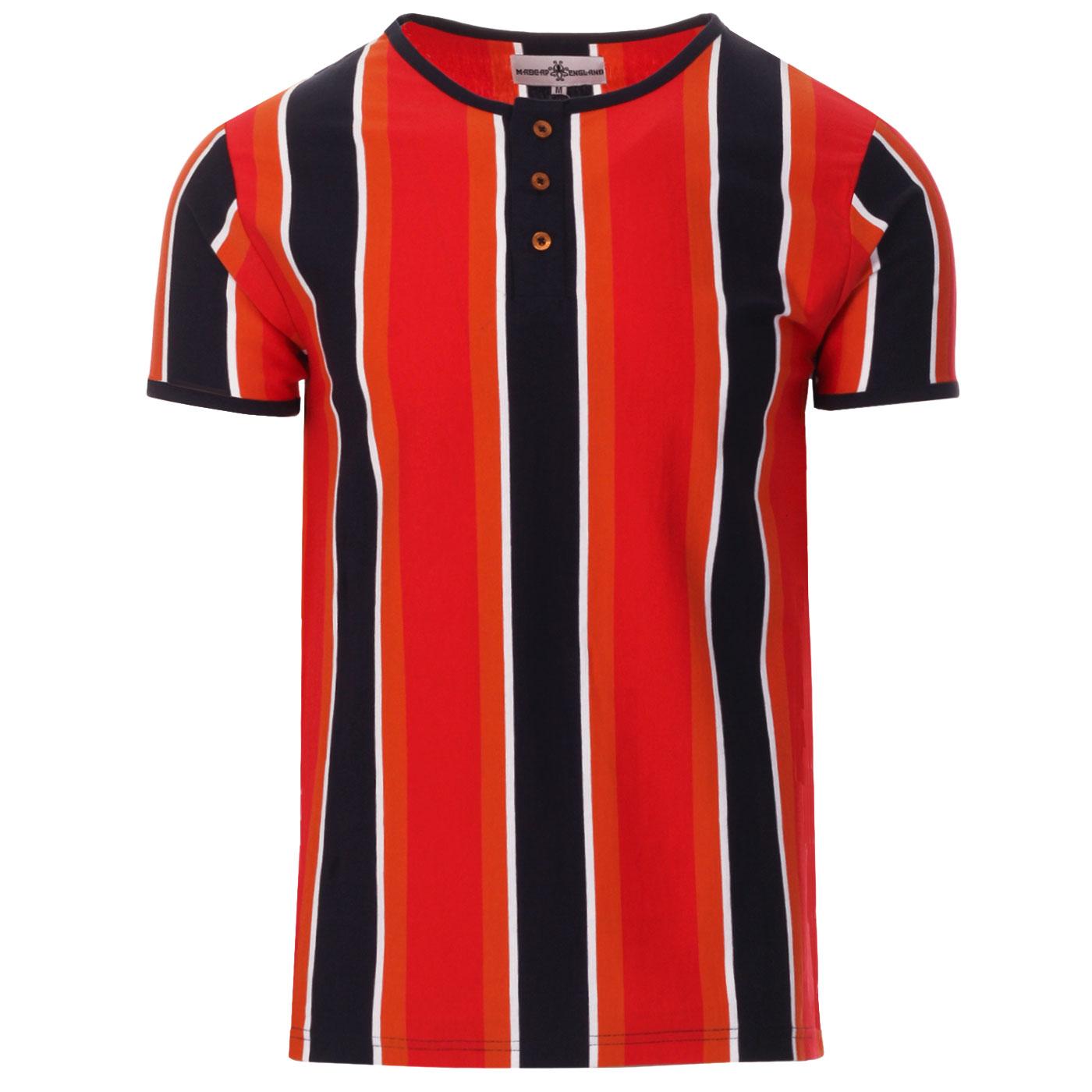 Winston Retro Slub Stripe Grandad T-Shirt in Poppy S