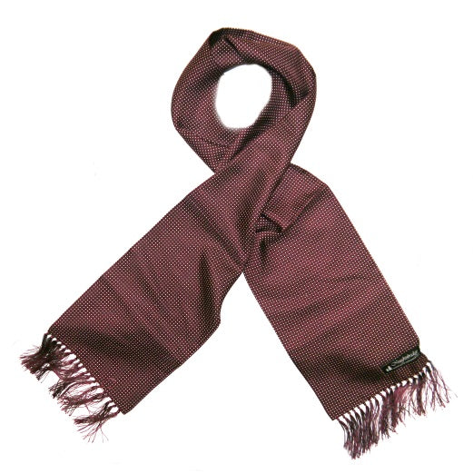 Burgundy/White pin dots Silk Aviator Scarf